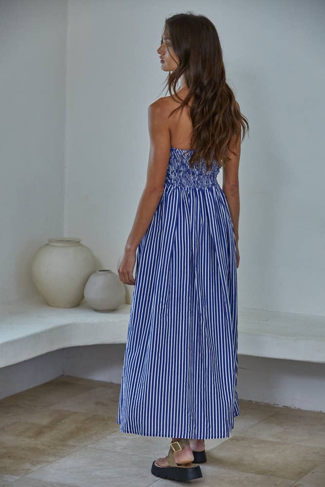 Jimmy Striped Strapless Midi Dress