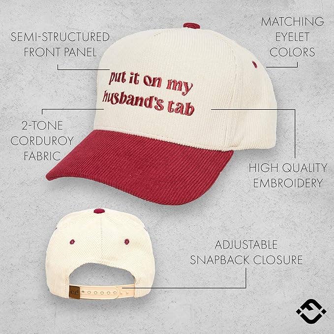 Put It on My Husbands Tab Corduroy Hat - Red/Beige