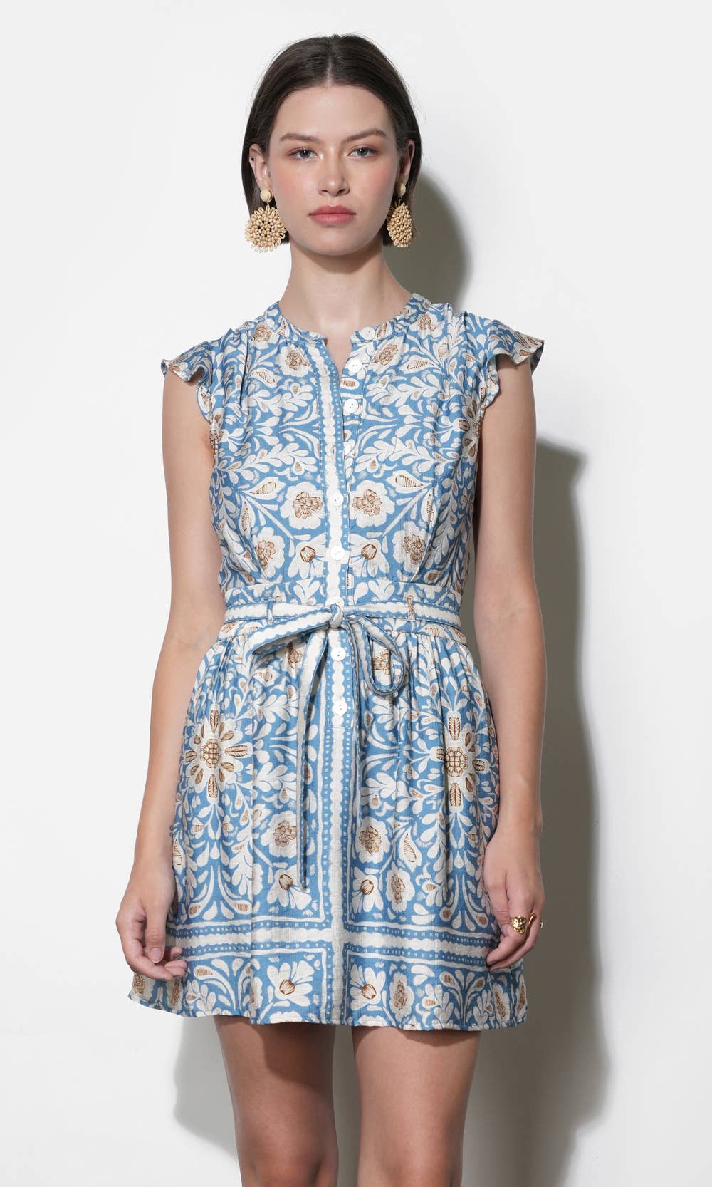Bailey Flutter Sleeve Belted Mini Dress