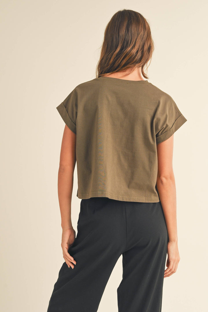 Crystal Cuffed Sleeve Tee