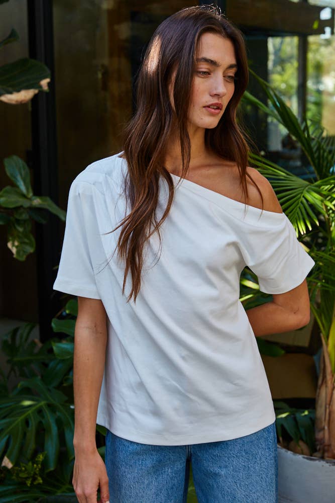 Fanning Off Shoulder Pintuck Tee