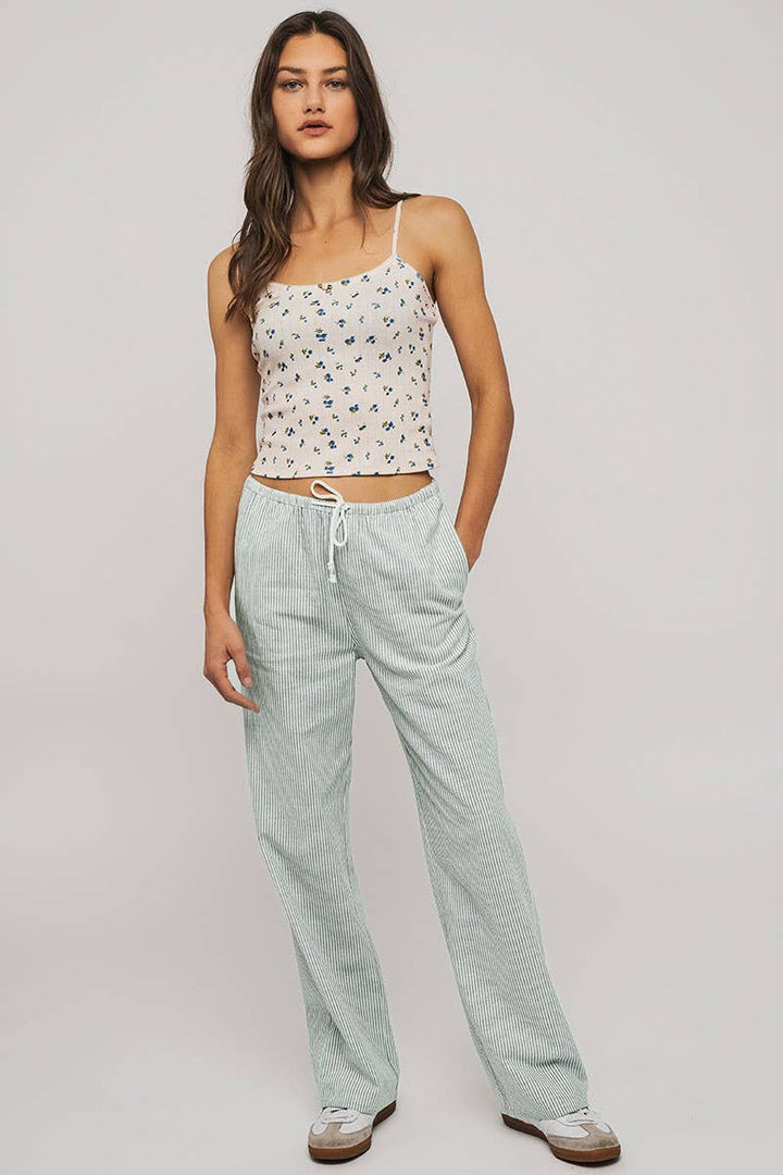 Sarina Pinstripe Drawstring Wide Leg Lounge Pants