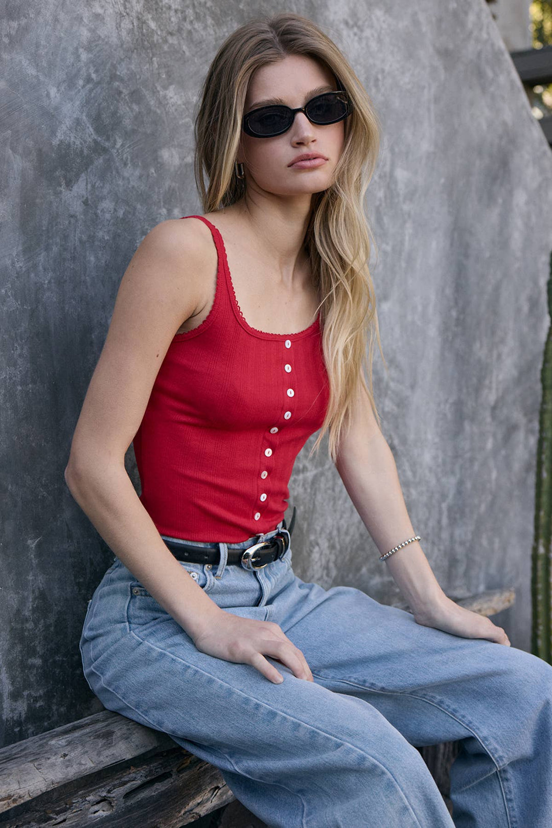 Marina Pointelle Button Front Tank