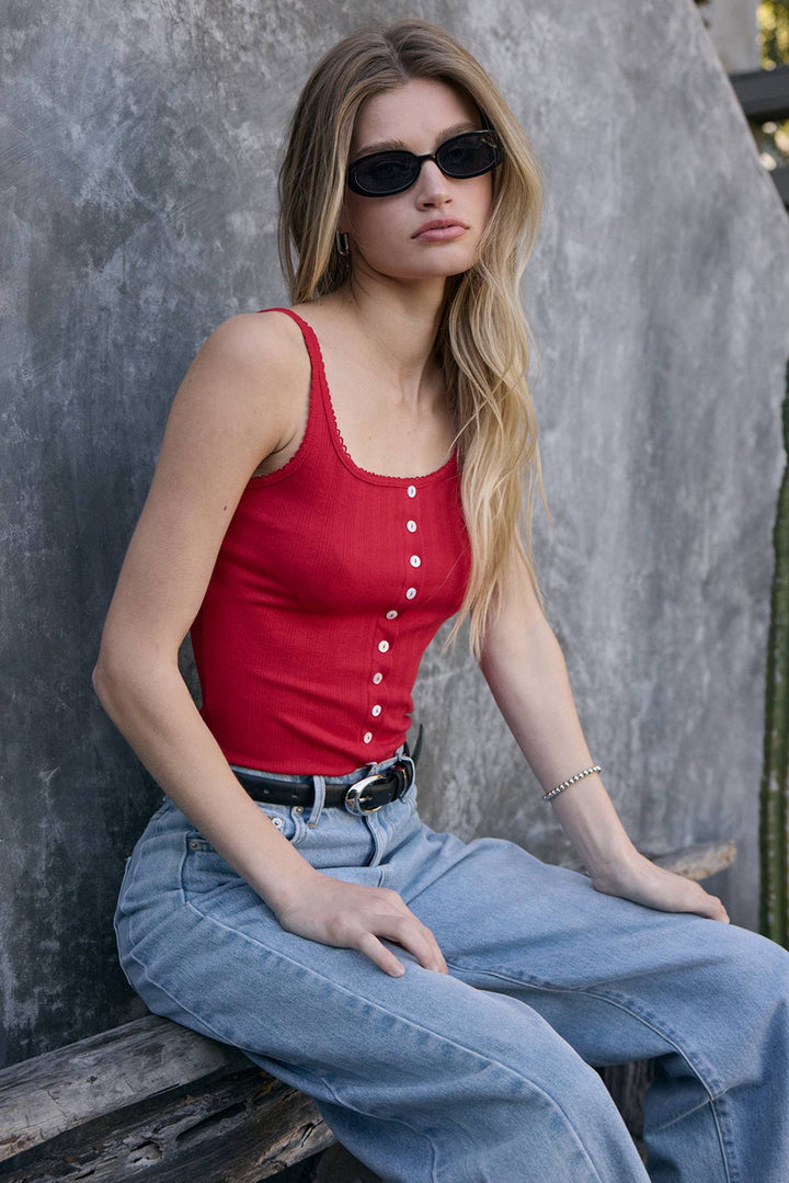 Marina Pointelle Button Front Tank