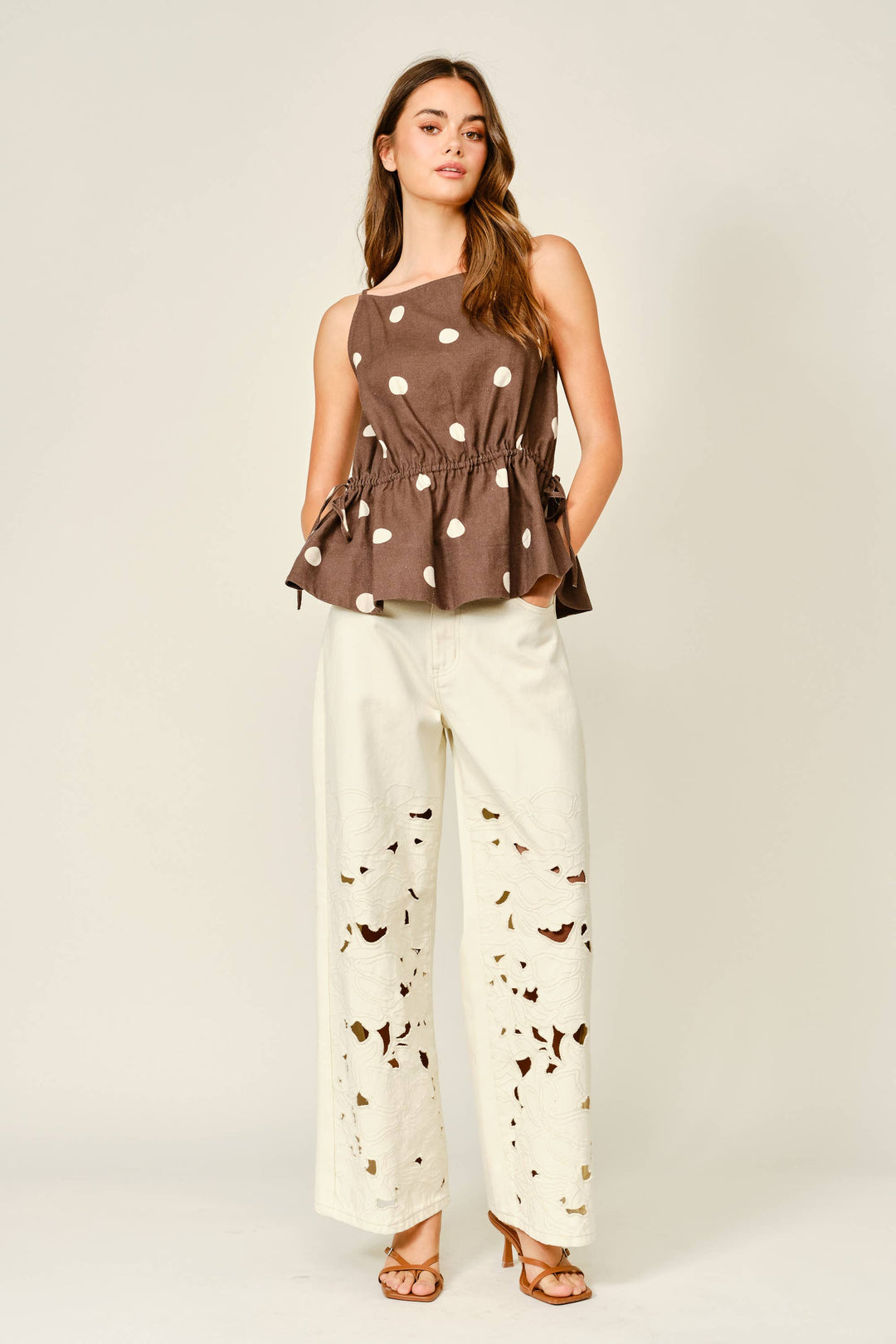 Kit Polka Dot Gathered Waist Top
