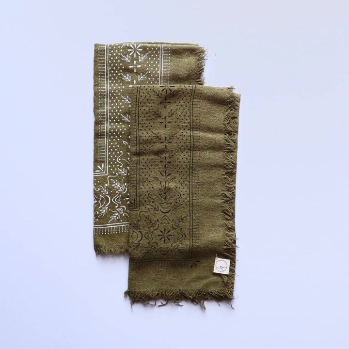 Raw Silk Bandana - Olive Green