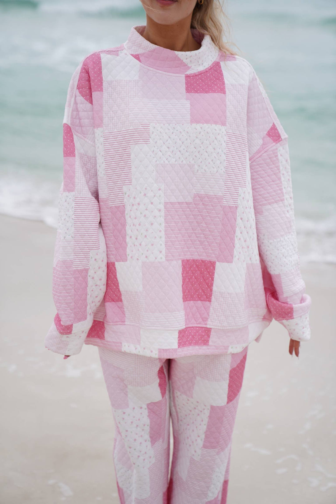 Quilted Margo Patchwork Mockneck Sweatshirt