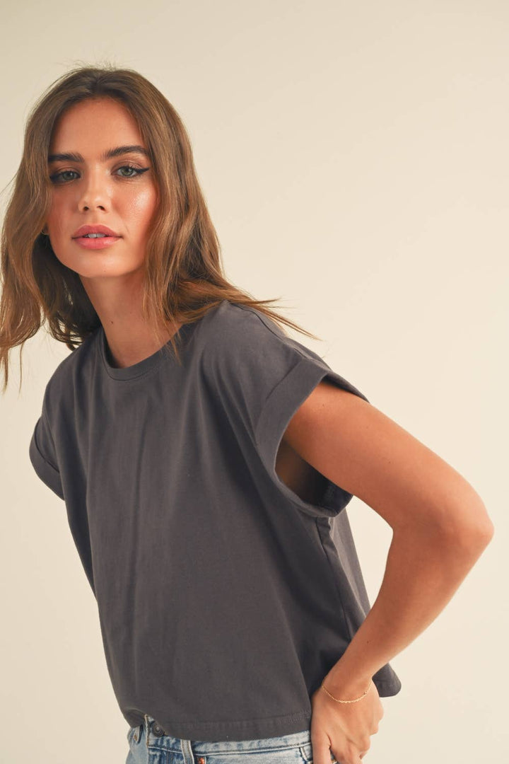 Crystal Cuffed Sleeve Tee