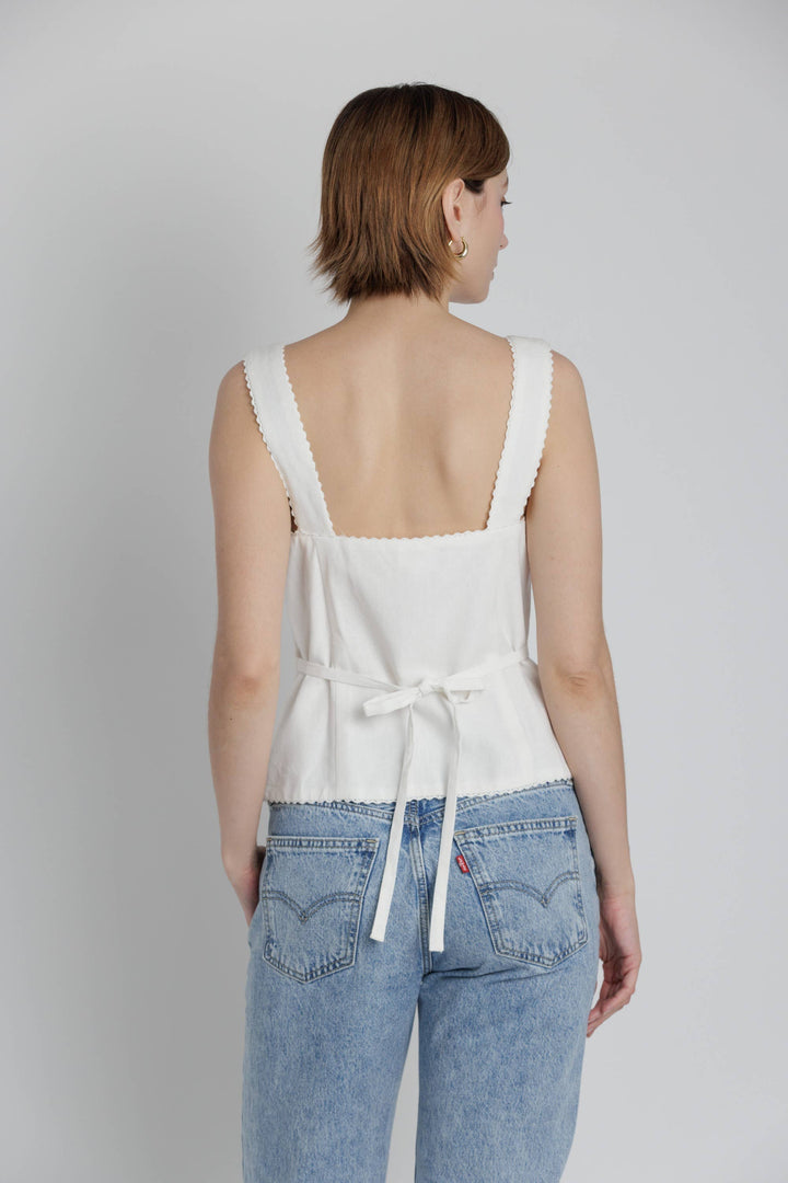 Aria Lace Trim Linen Top