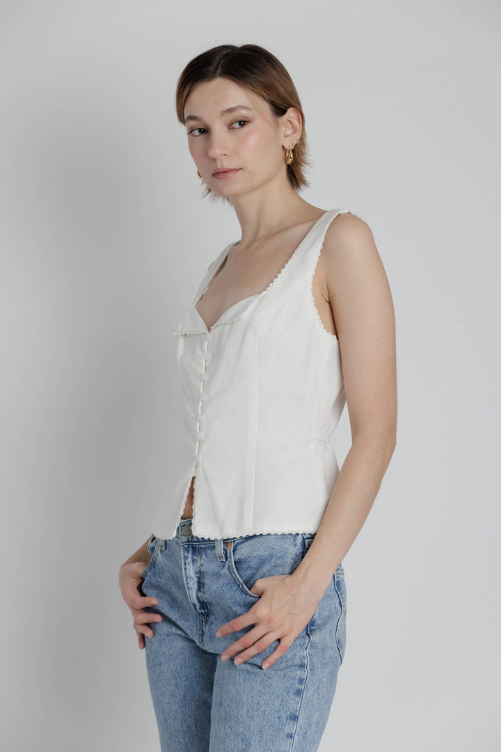 Aria Lace Trim Linen Top