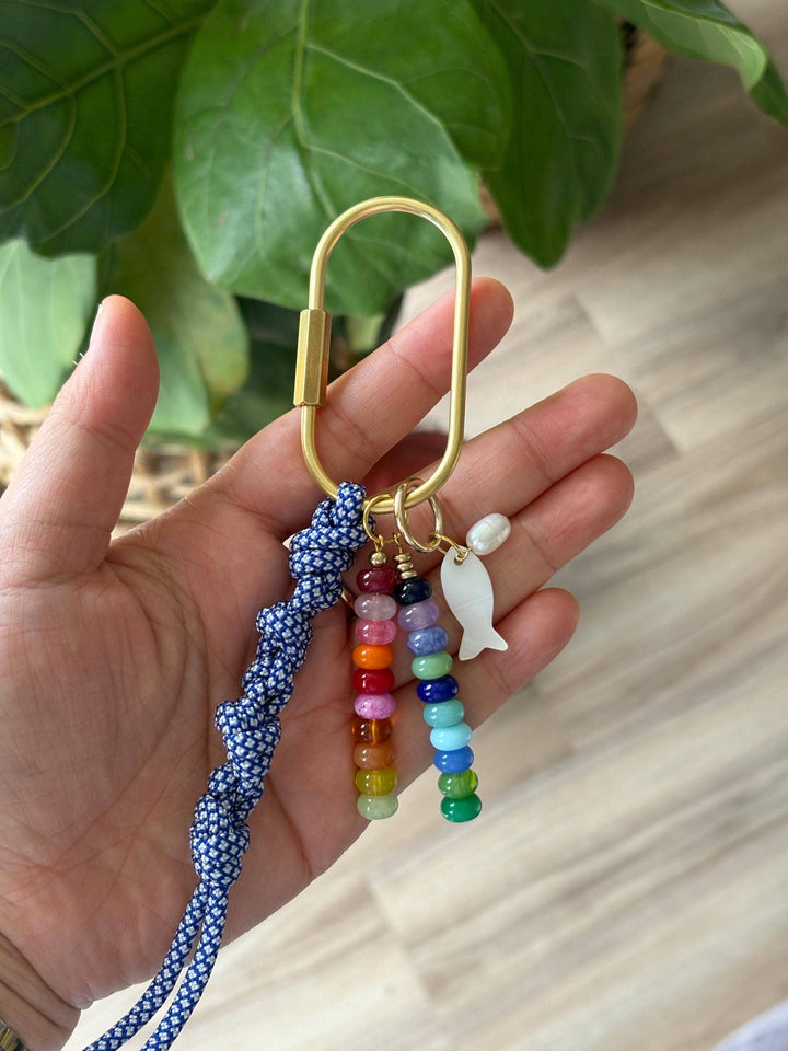 Handmade Bag Charm Keychains with Glass & Ceramic Beads