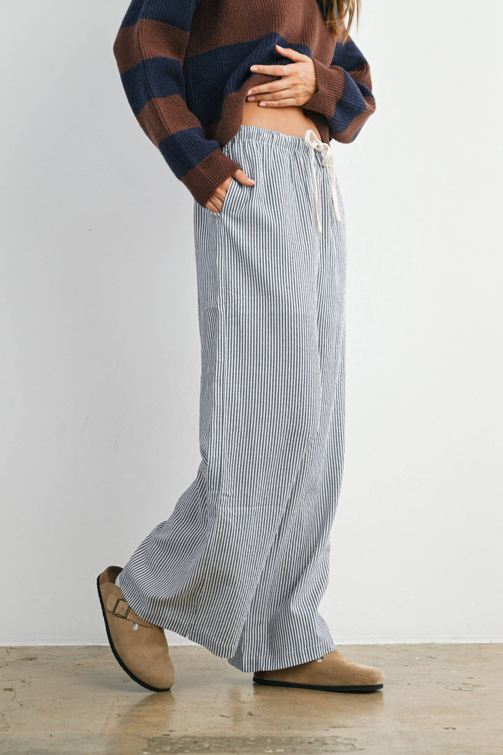 Finch Stripe Drawstring Pant - Navy