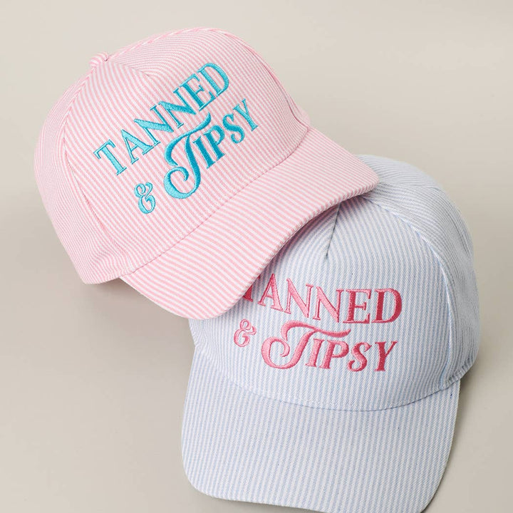 Tanned & Tipsy Blue Seersucker Hat