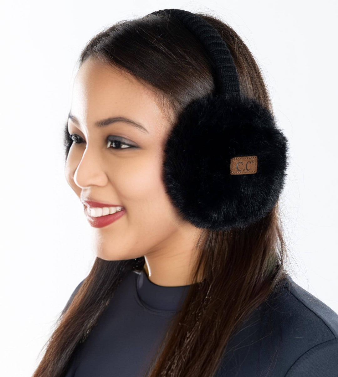 Faux Mink Adjustable Earmuffs - Black