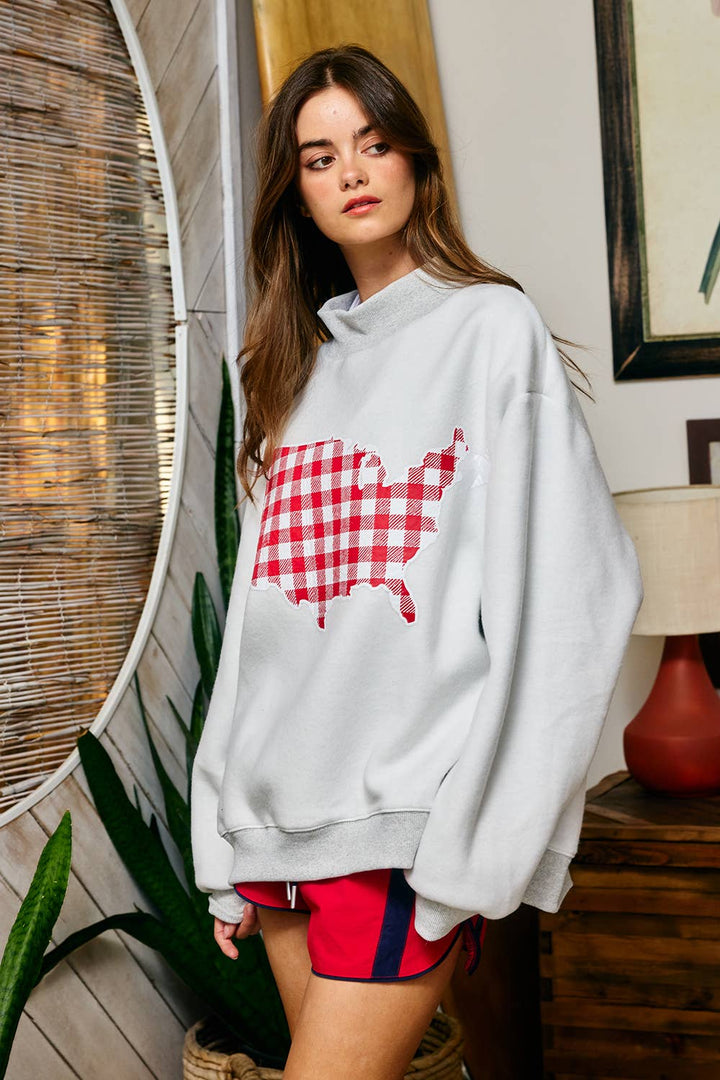 Reversible Gingham USA Map/USA Reversible Mockneck Sweatshirt