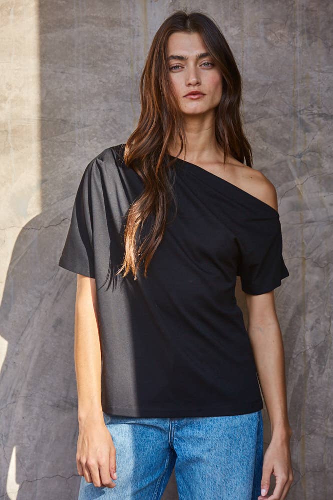 Fanning Off Shoulder Pintuck Tee