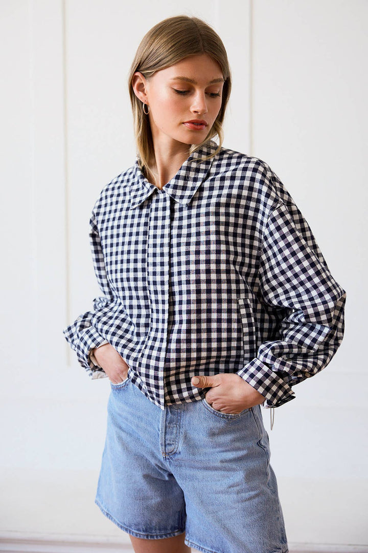 Gingham Funnel Neck Jacket