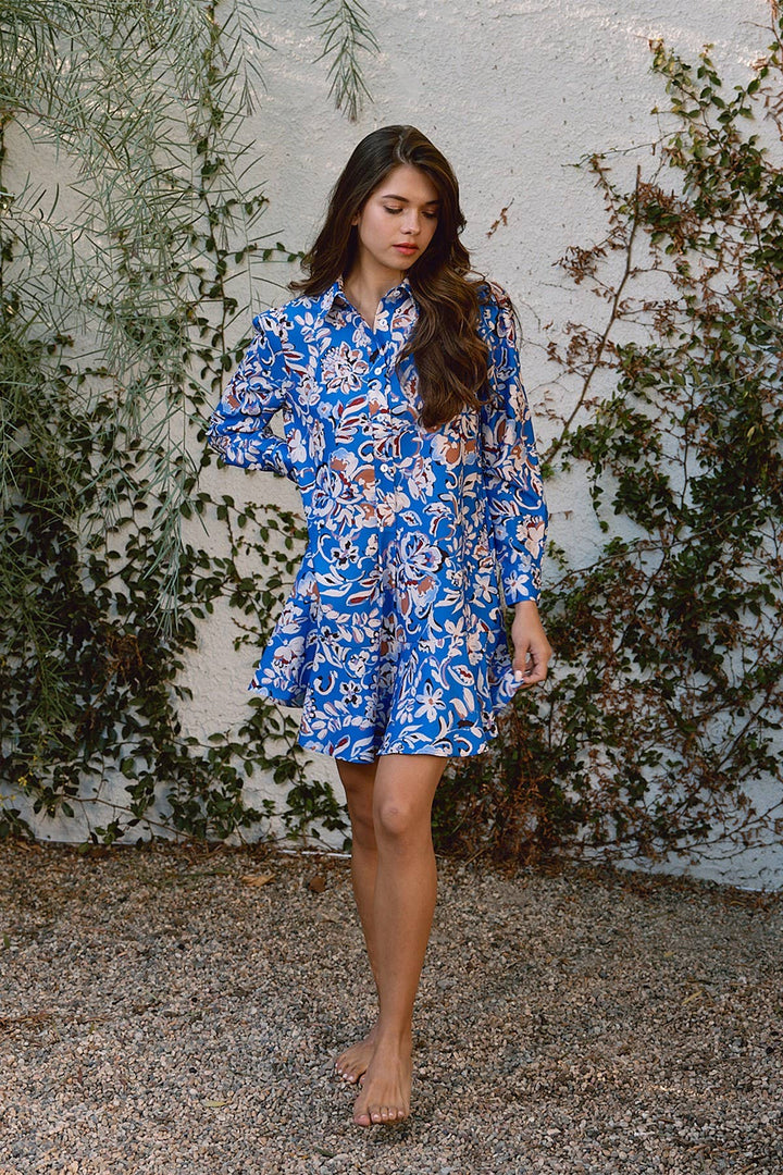 Blue Botanical Shirt Dress