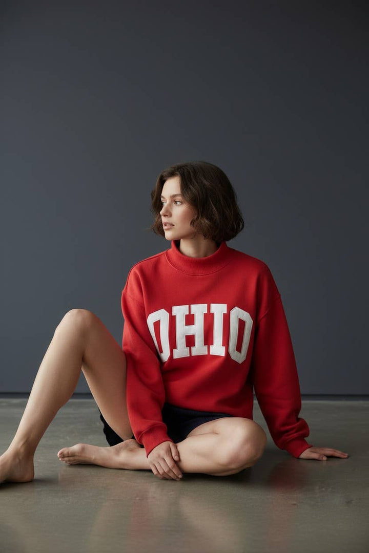 Red OHIO Embroidered Mockneck