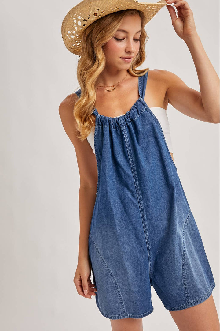 Daisy Denim Romper - Medium Wash