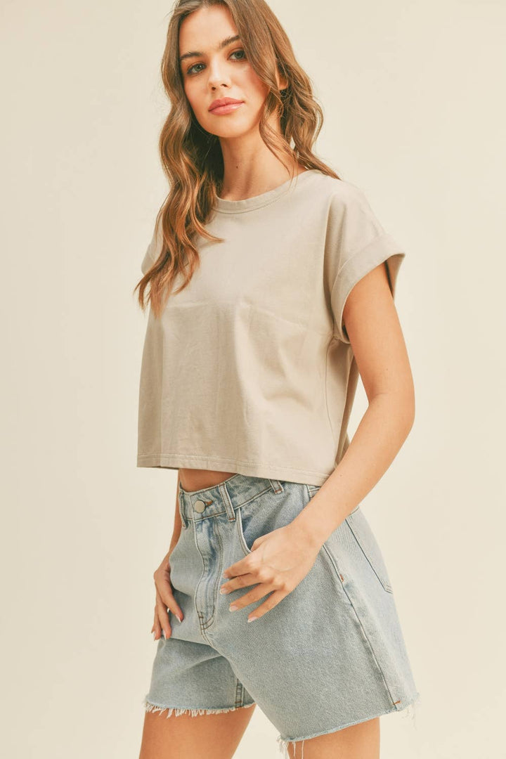 Crystal Cuffed Sleeve Tee