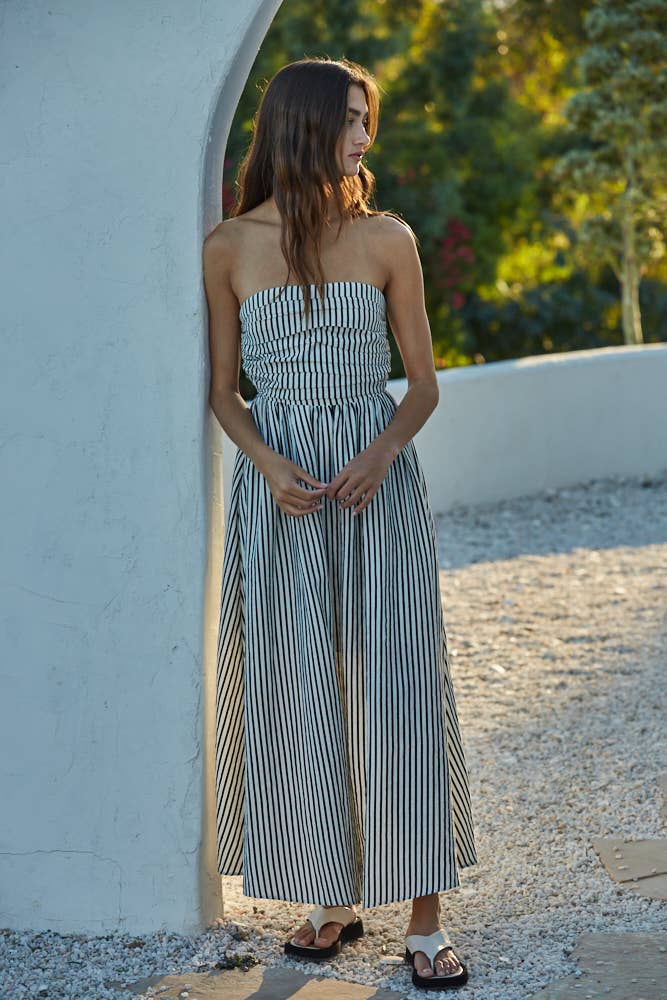 Jimmy Striped Strapless Midi Dress