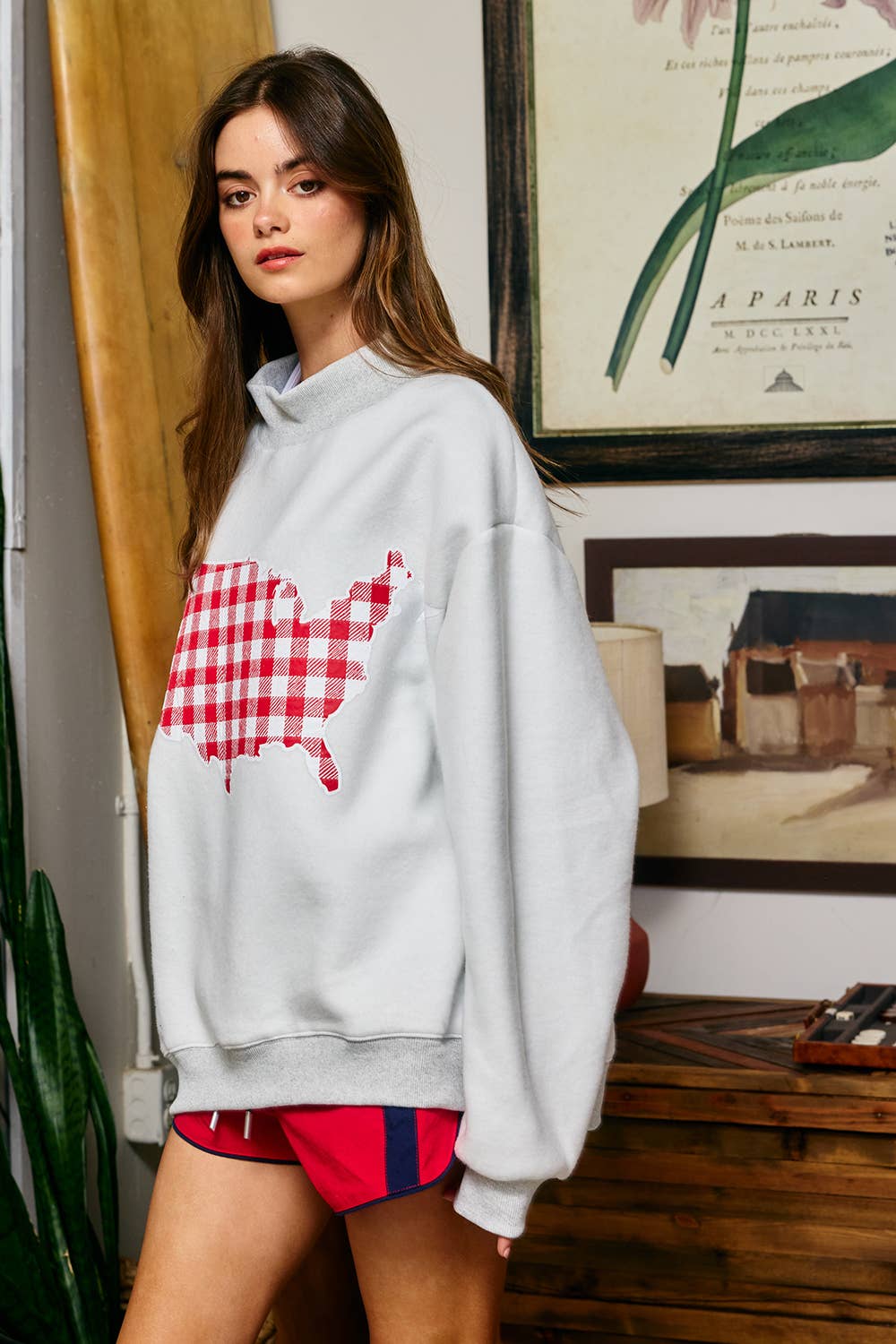 Reversible Gingham USA Map/USA Reversible Mockneck Sweatshirt