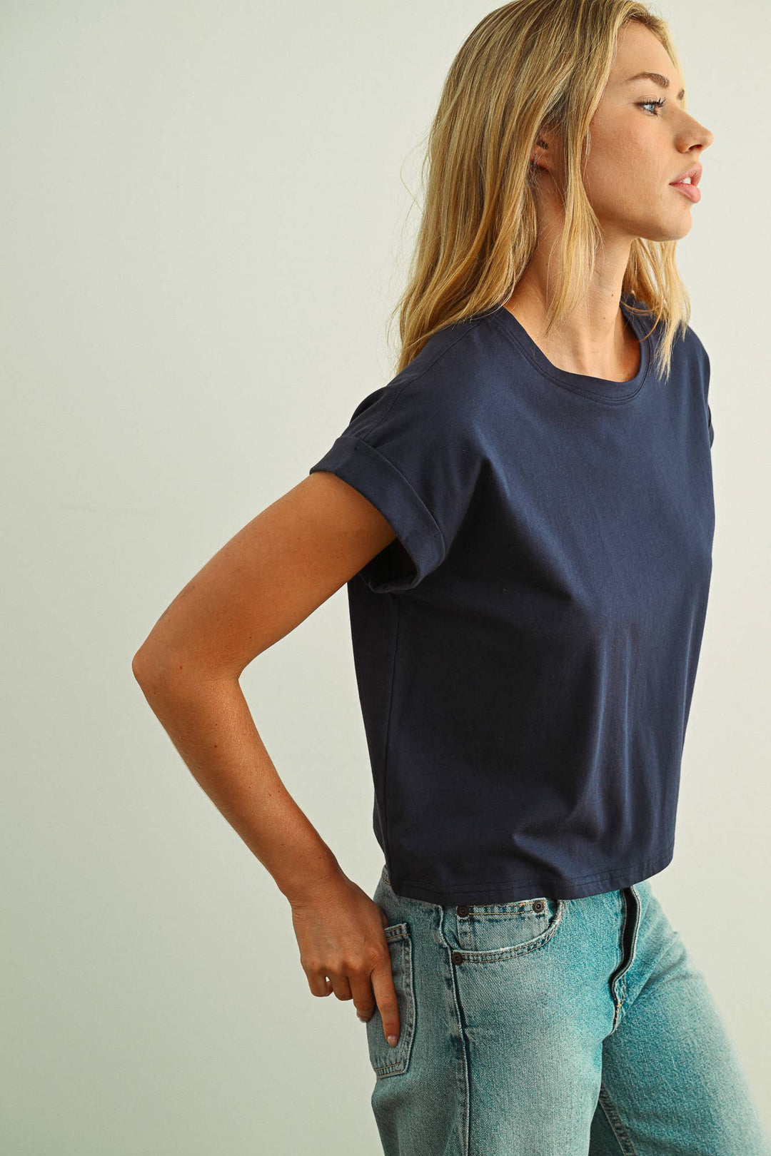 Crystal Cuffed Sleeve Tee