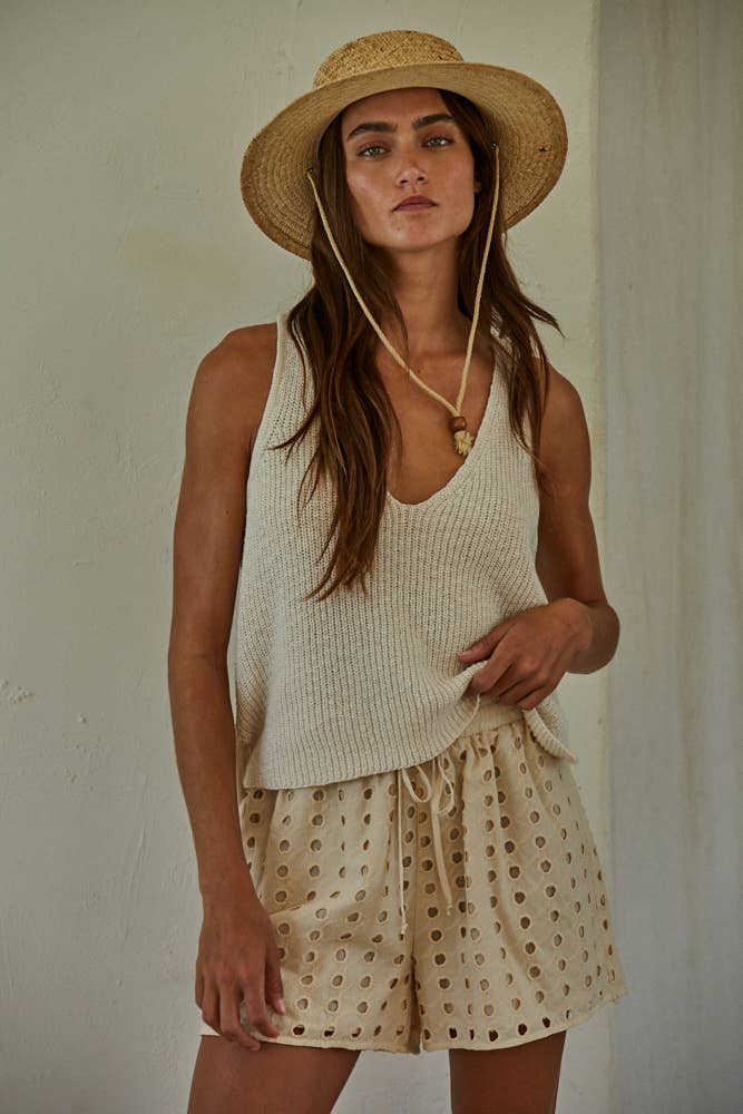 Katrina Cotton V-Neck Knit Tank - Ivory