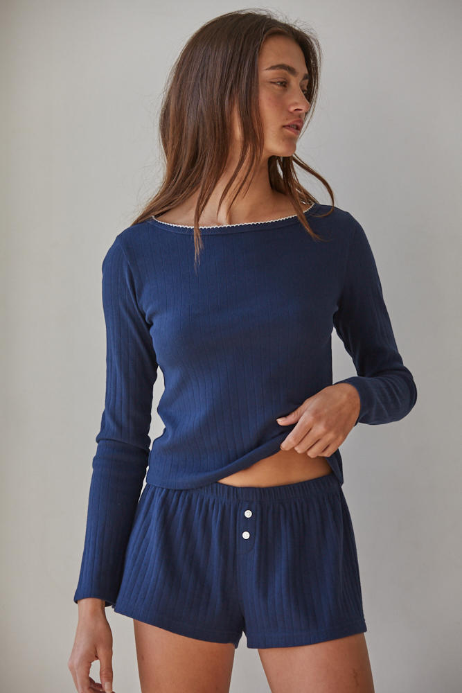 Cleo Pointelle Ribbed Knit Longsleeve