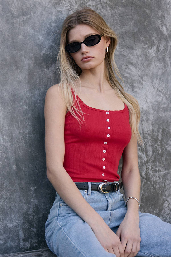 Marina Pointelle Button Front Tank