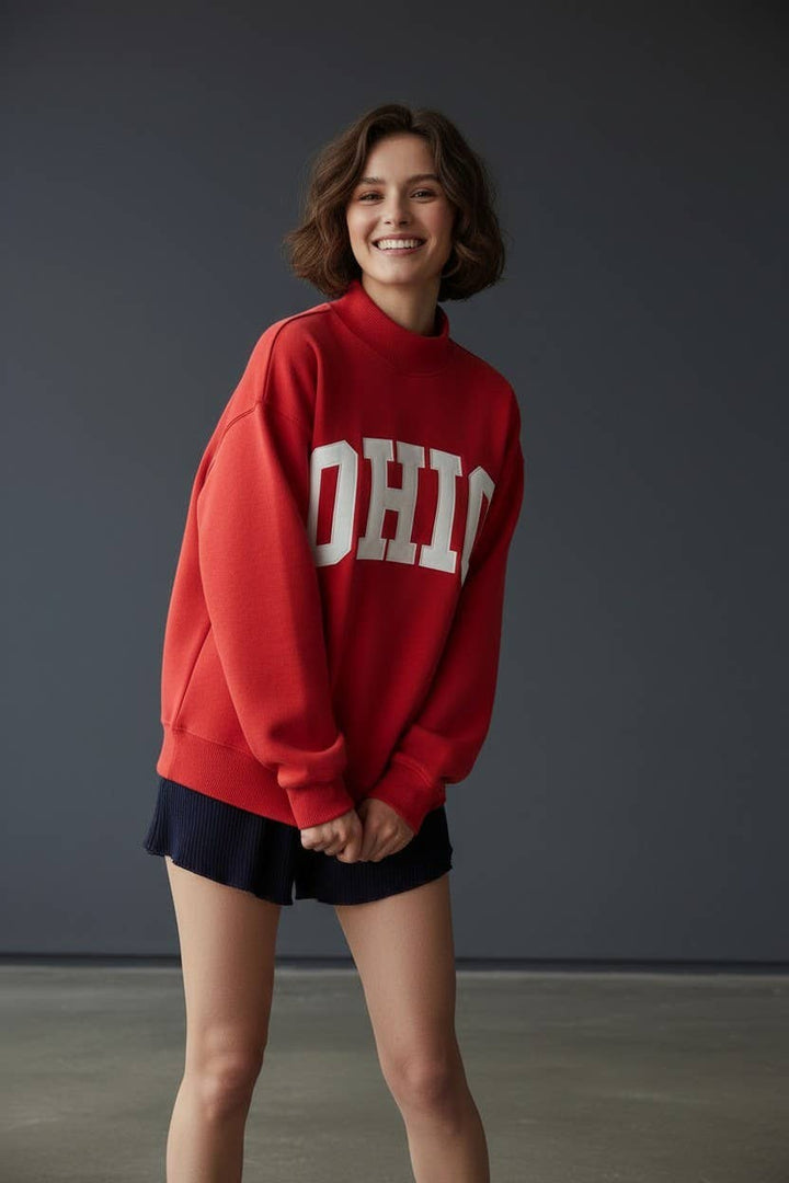 Red OHIO Embroidered Mockneck