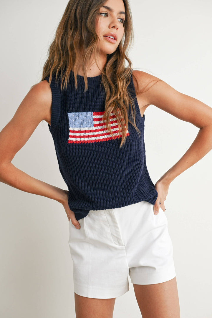 Liberty Flag Sleeveless Sweater - Navy