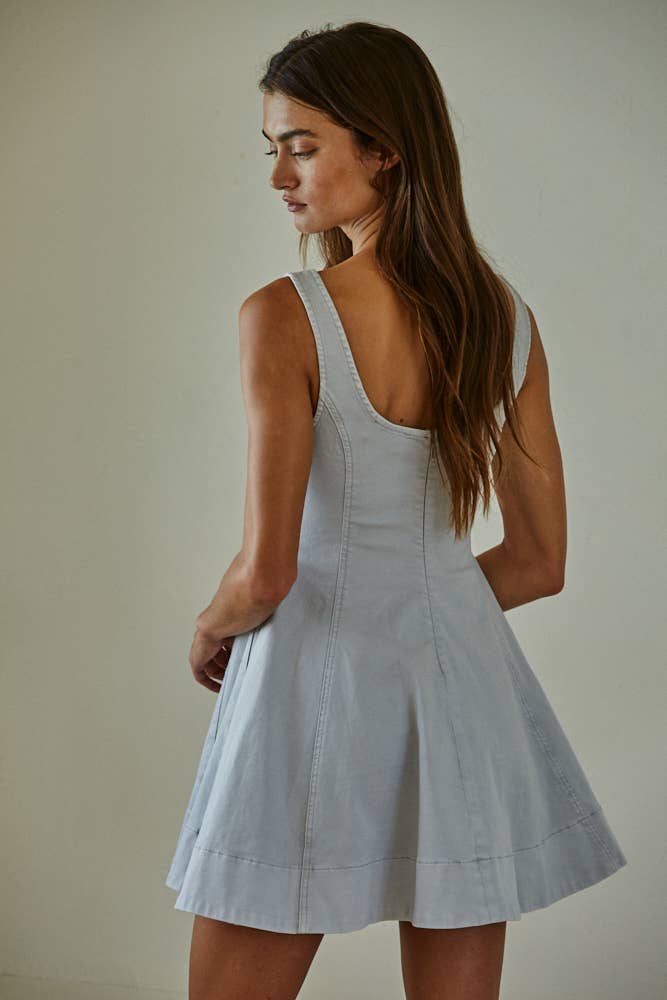 Olive Denim Flare Mini Dress
