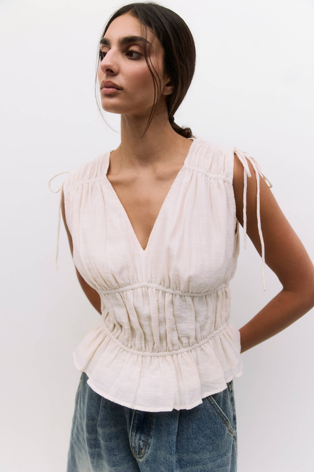 Cleo Top | Gathered Sleeveless Blouse