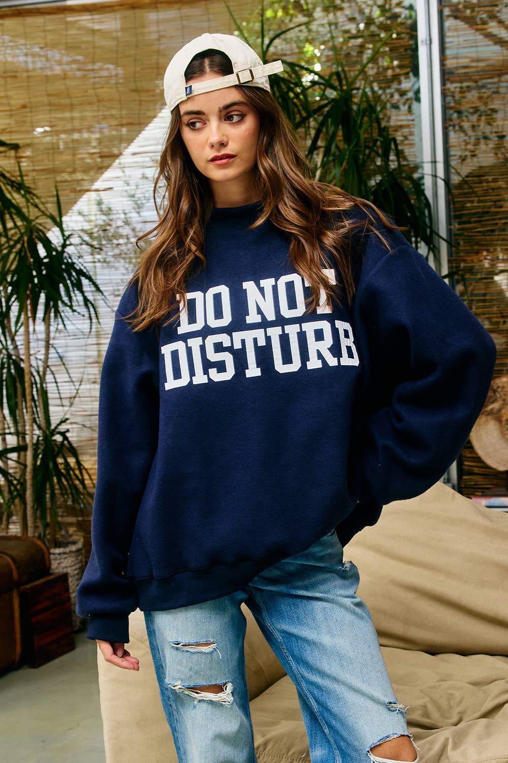 Reversible Homebody/Do Not Disturb Mock Neck Sweatshirt