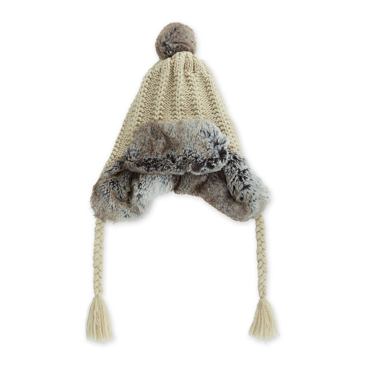 Knitted  Fur Trapper Hat - Beige