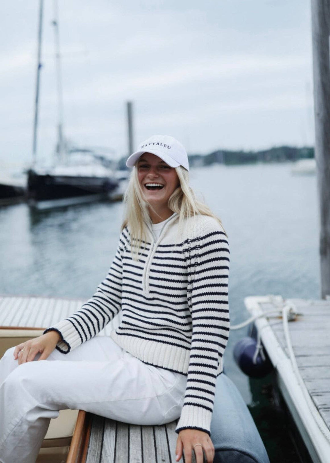 Galley Quarter Zip Sweater - Navy Stripe