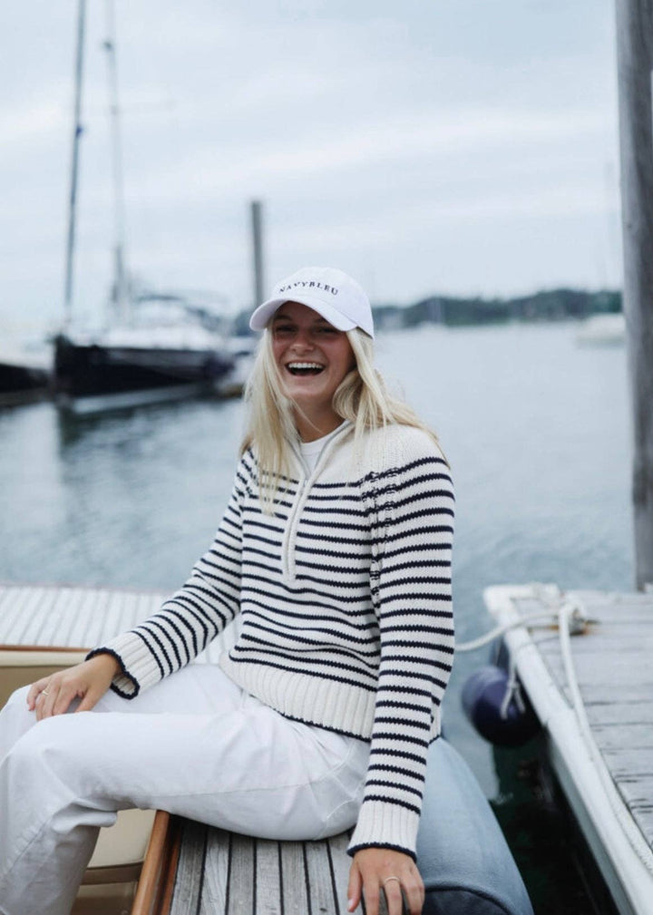 Galley Quarter Zip Sweater - Navy Stripe