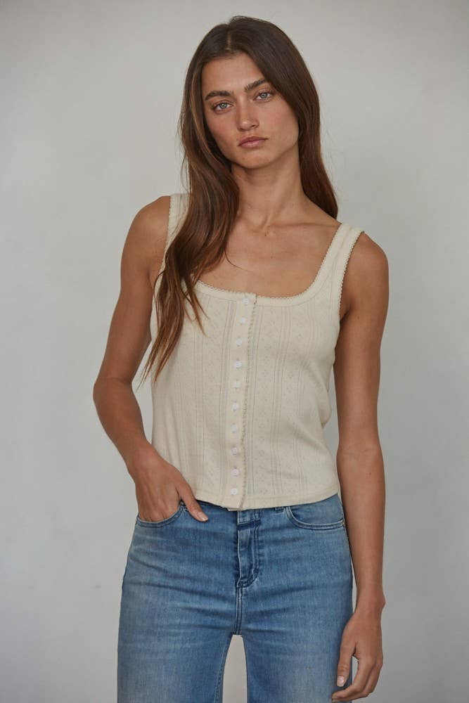 Nora Ribbed Lace Trim Tank