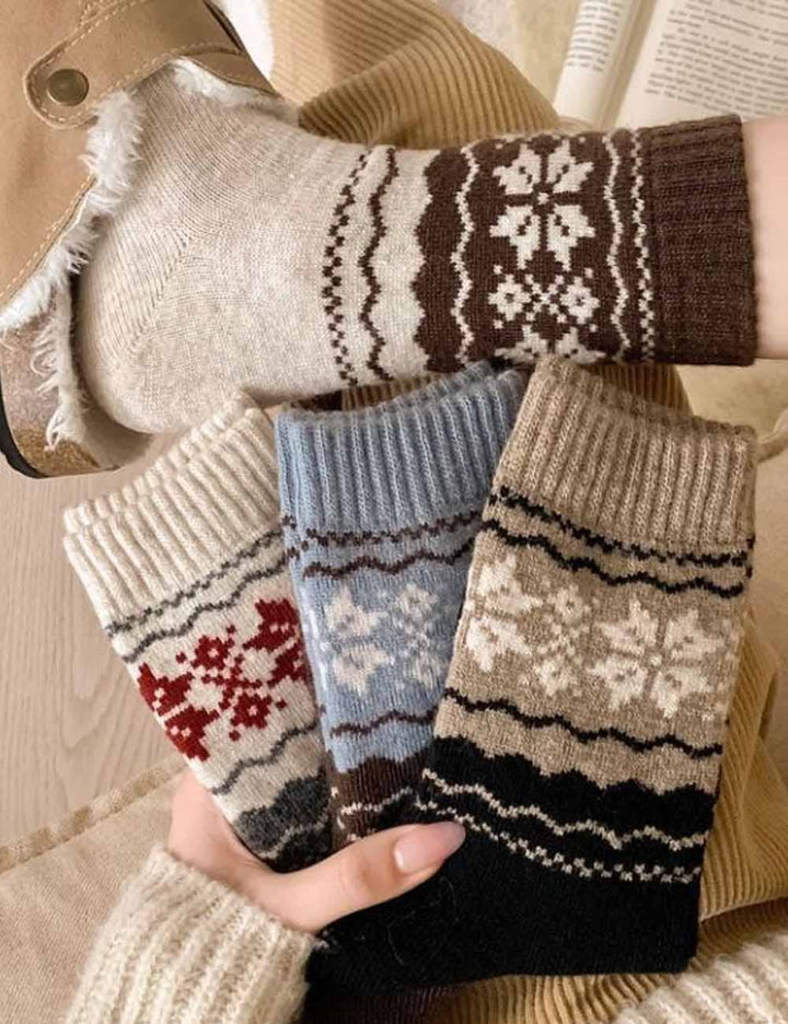 Fair Isle Knit Thermal Crew Socks-  Coffee