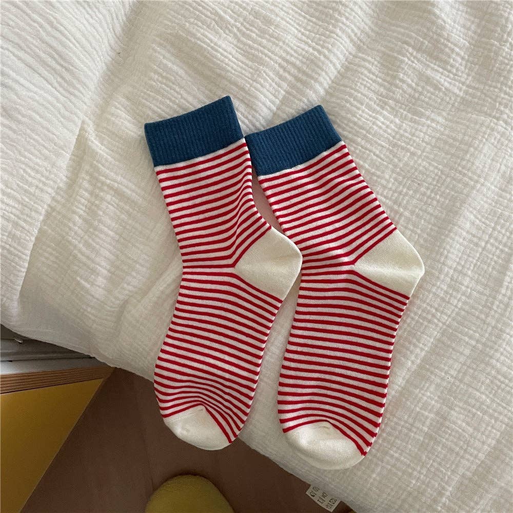 Striped Slouch Crew Socks- Red