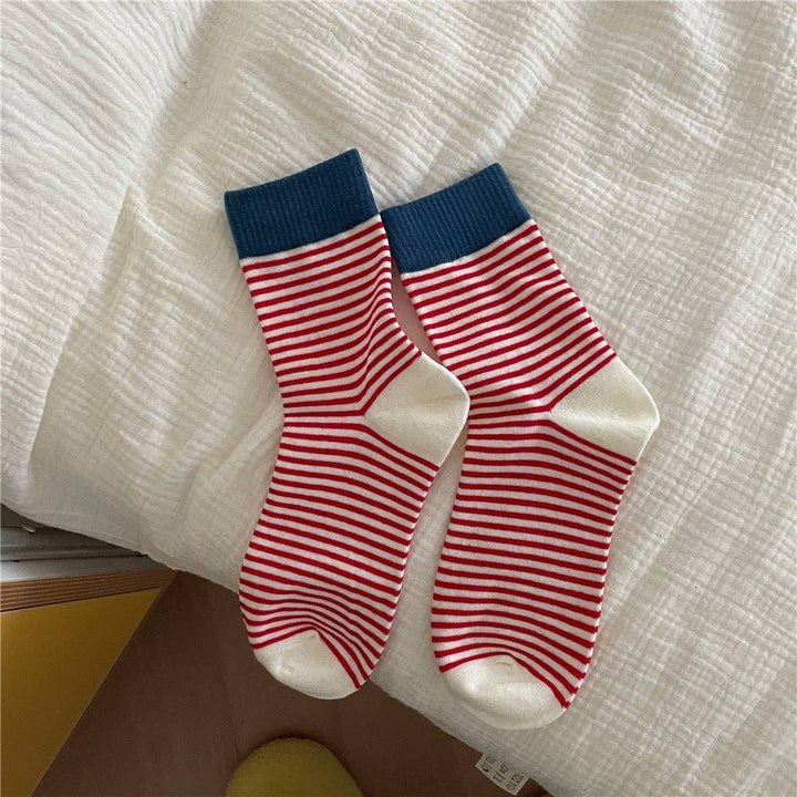 Striped Slouch Crew Socks- Red
