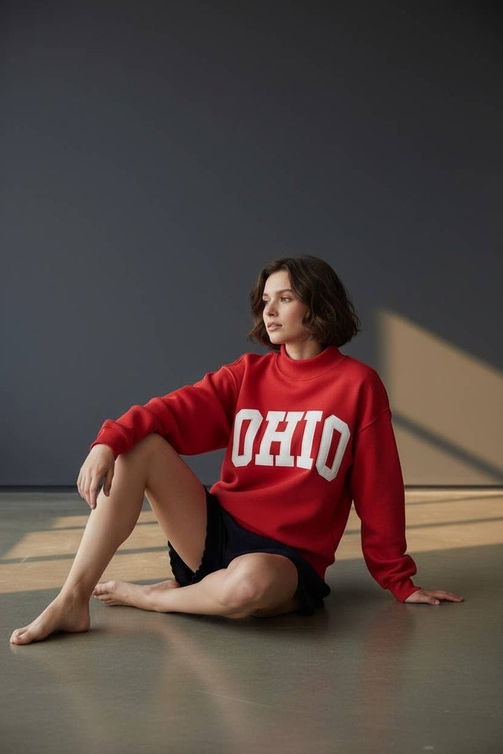 Red OHIO Embroidered Mockneck