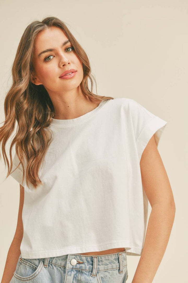 Crystal Cuffed Sleeve Tee