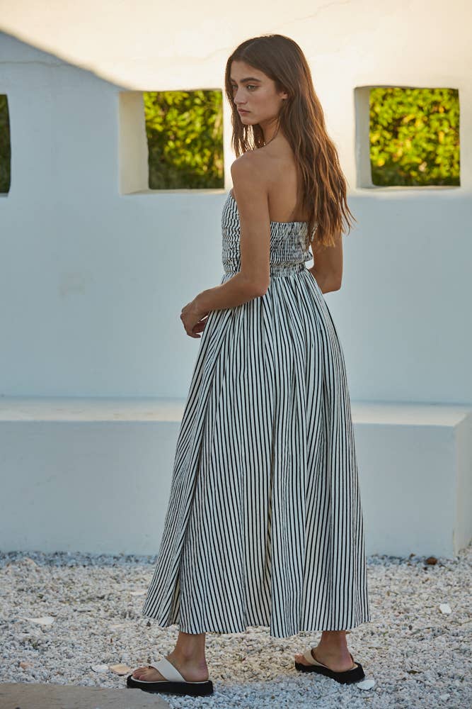 Jimmy Striped Strapless Midi Dress