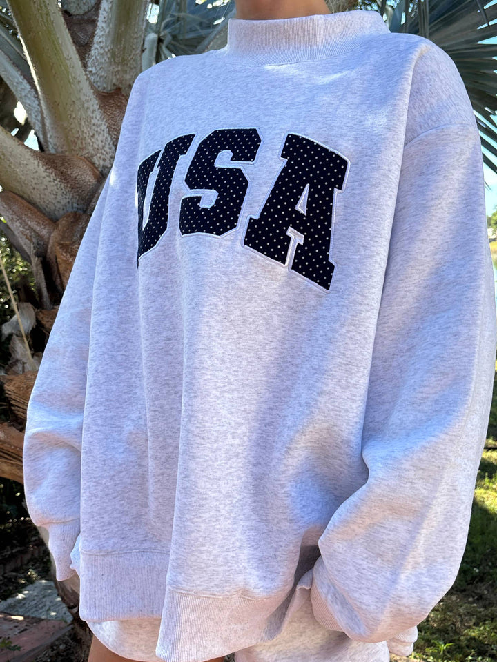 Navy Polka Dot USA Mockneck